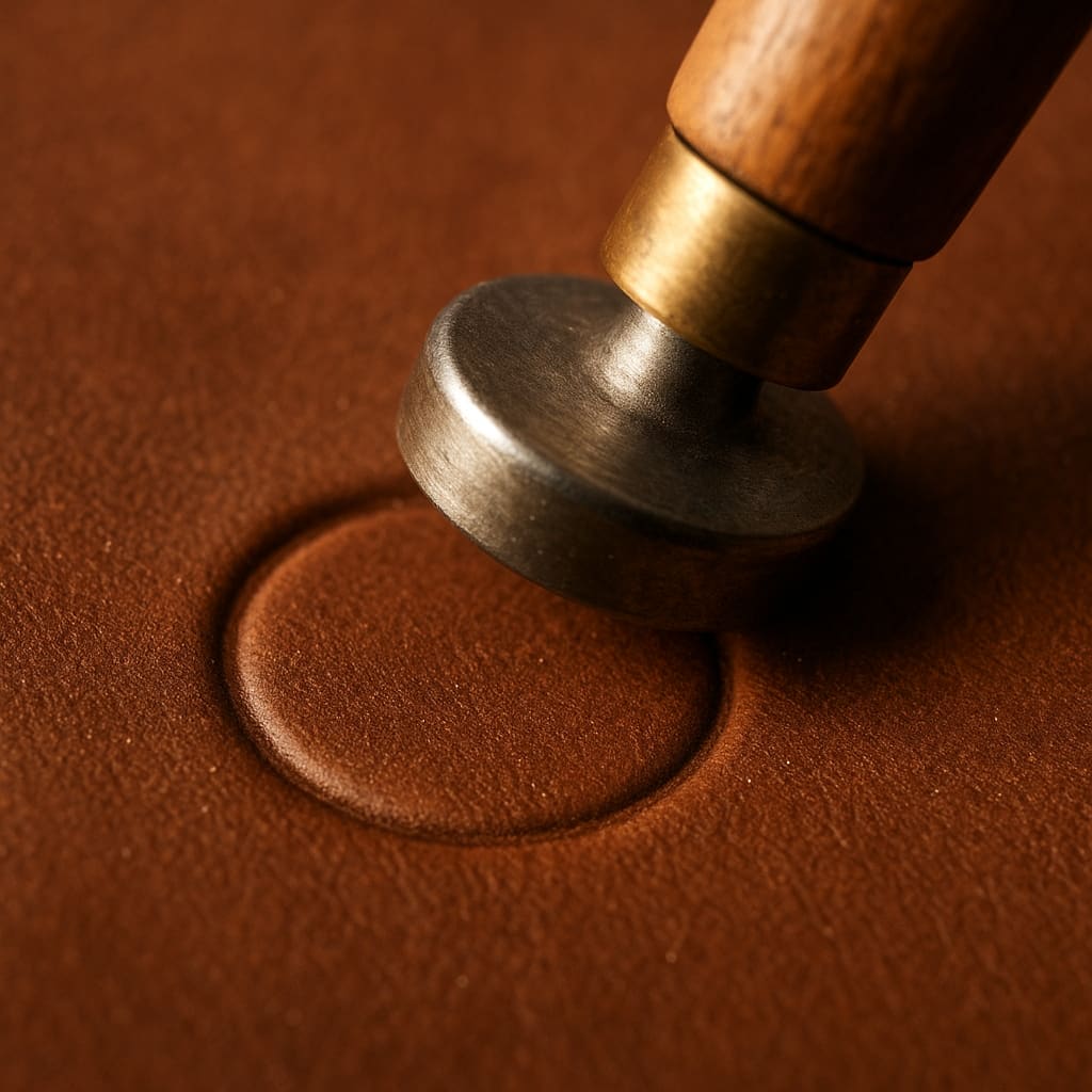 Prägungsprozess auf Leder